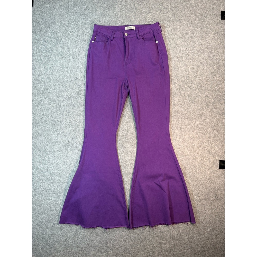 Judy Blue Super Flare Purple High Rise Raw Hem Jeans Size 11/30 Boho‎ Retro